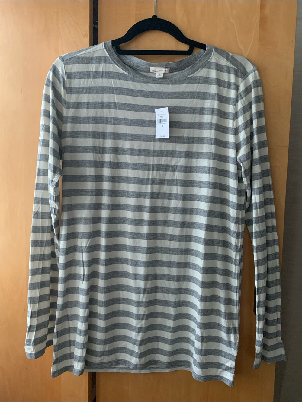 NWT GAP Classic Grey and cream Striped Long Sleeve Tee